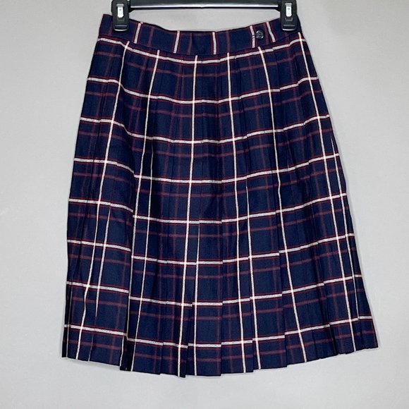 Talbots Red Navy Blue White Wool Tartan/Plaid Skirt Size 6 - Picture 2 of 9